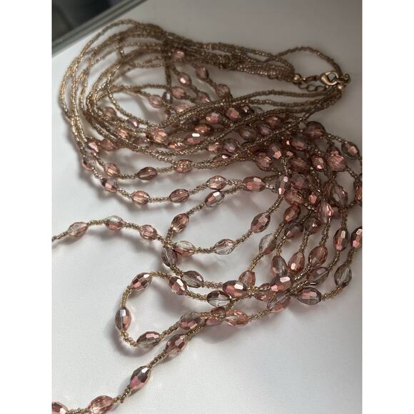Vintage JULES Multi Layered AB Coated Pink Seed Bead Beaded BIB Necklace - Picture 4 of 6